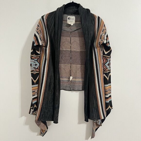 Billabong Open Cardigan Size M Black Orange Tribal Southwestern Sweater Geo - Picture 1 of 5